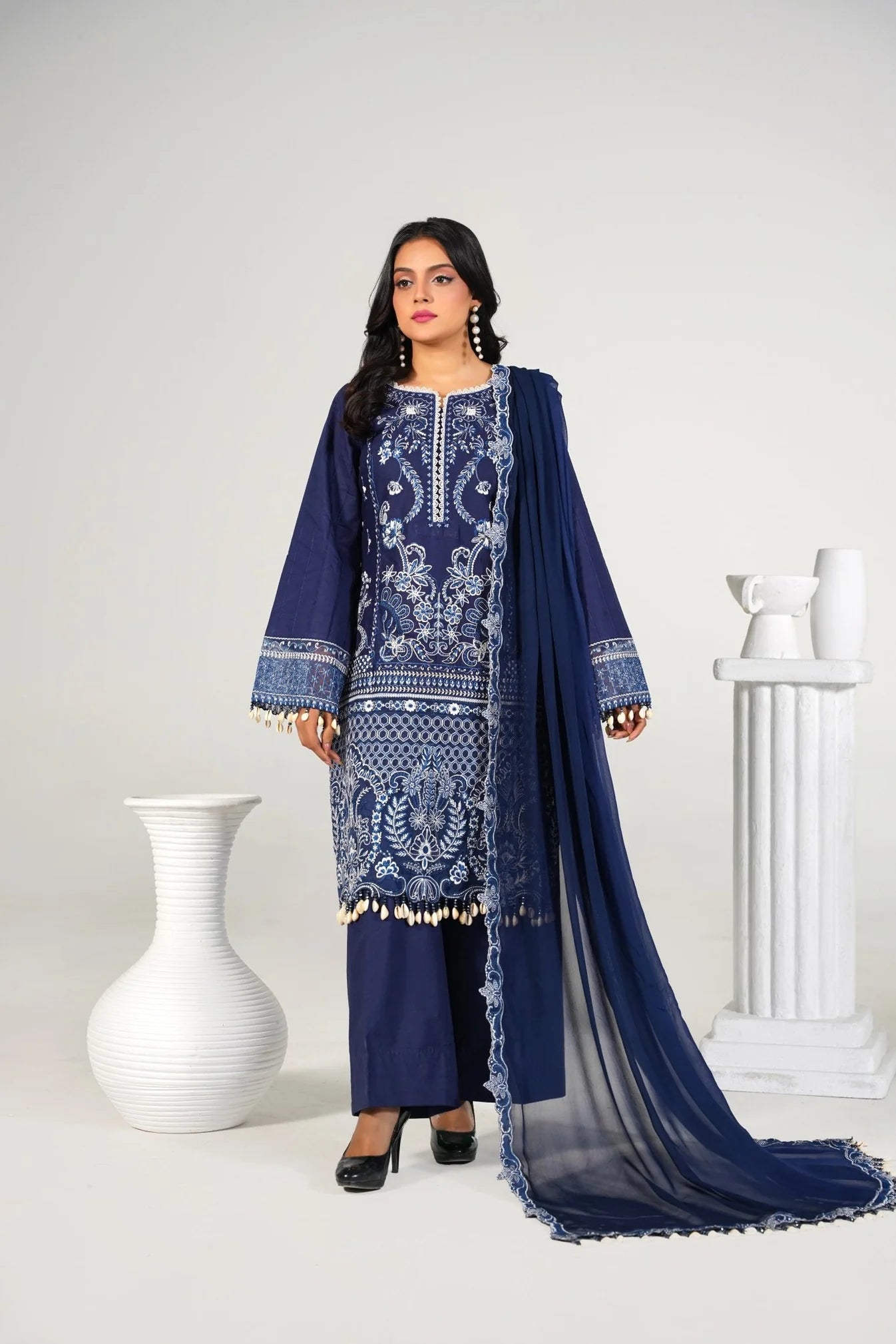 3 Piece Unstitched - Embroided Premium Lawn Blue Suit - Abeer Rasheed