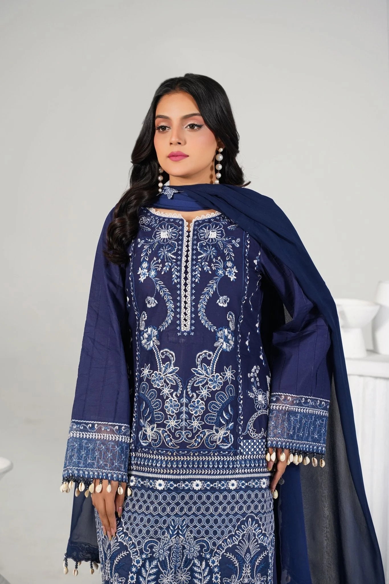 3 Piece Unstitched - Embroided Premium Lawn Blue Suit - Abeer Rasheed