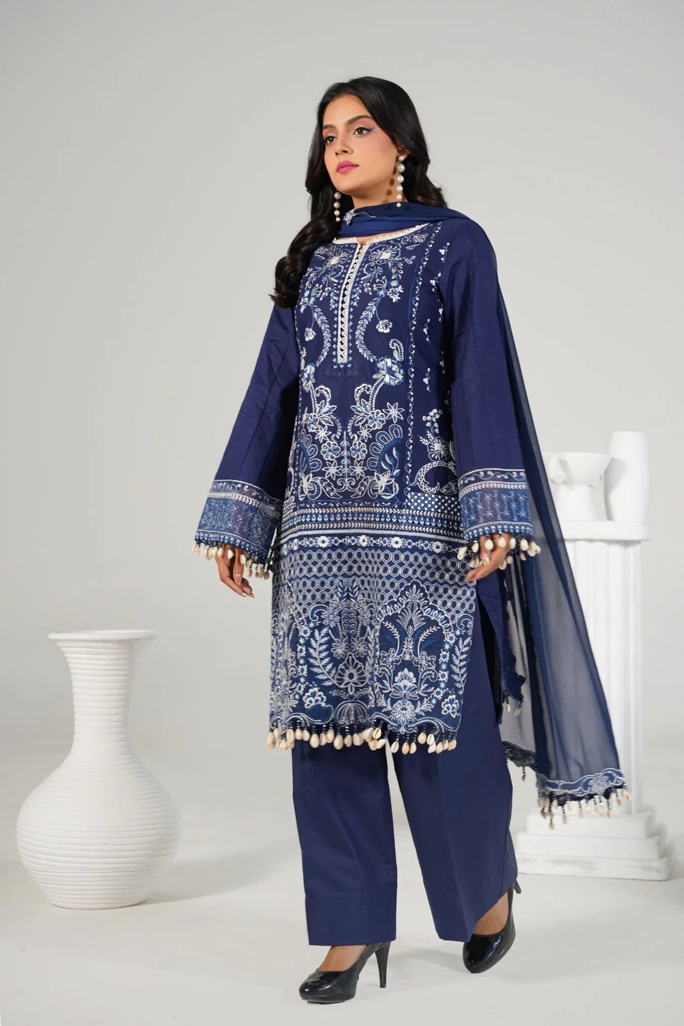 3 Piece Unstitched - Embroided Premium Lawn Blue Suit - Abeer Rasheed