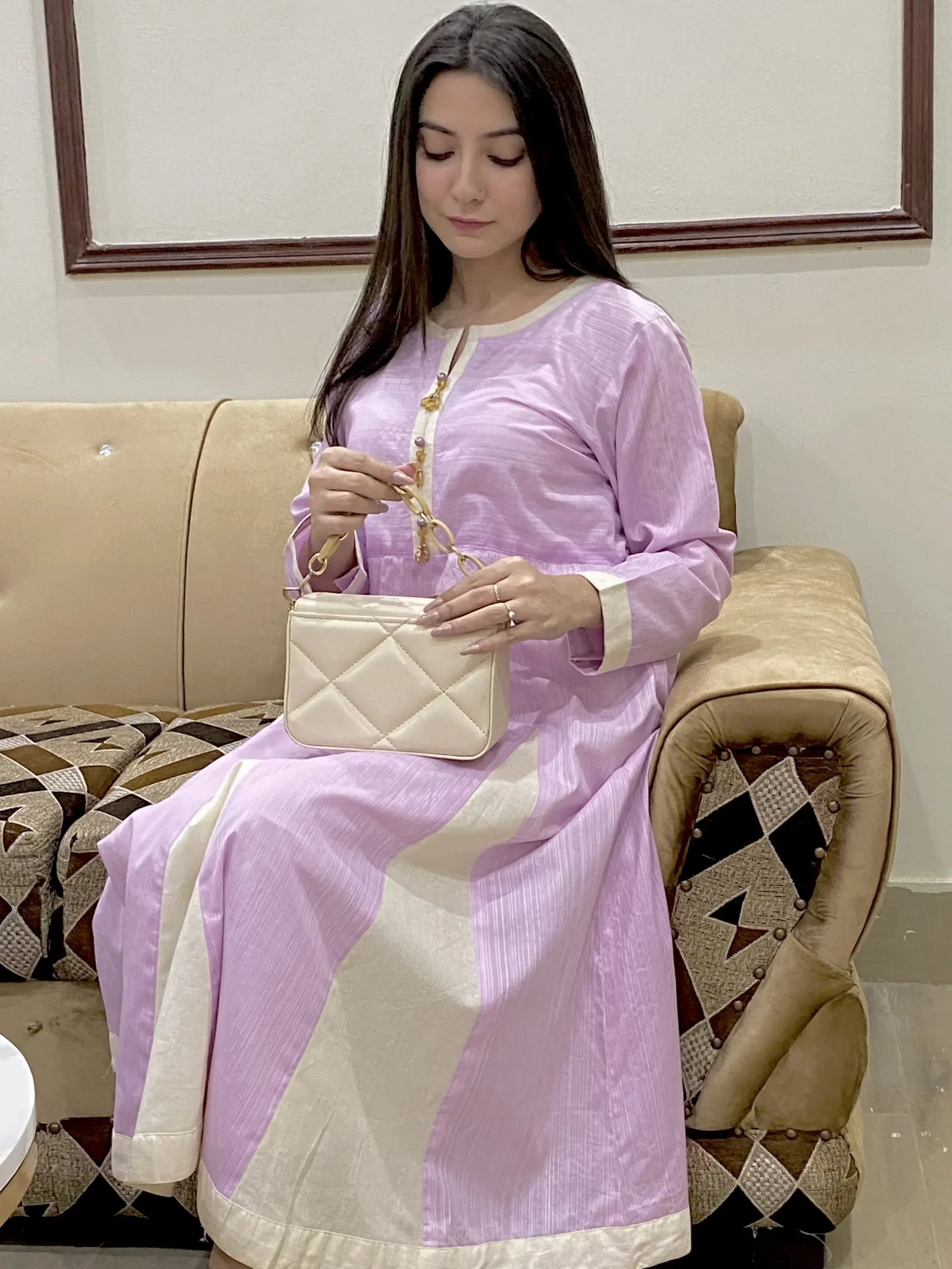 Cotton Purple Printed Patch Work Comfortable Frock 1 Piece