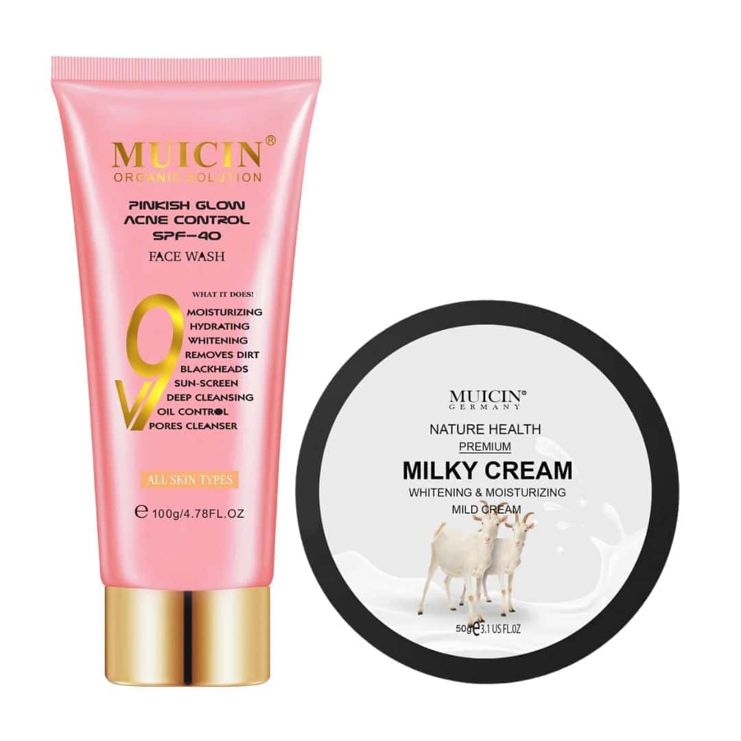 V9 Face Wash & Goat Milk Brightening Cream - Muicin