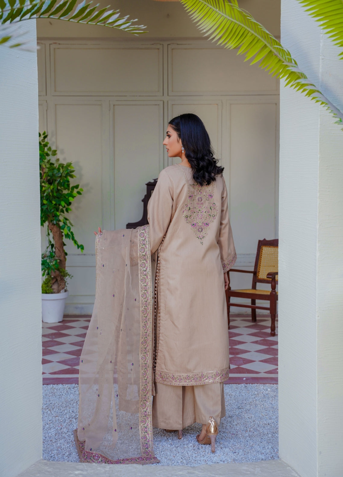 SKIN BEIGE - PRET 3PC Embroidered Dress - Threads & Weaves