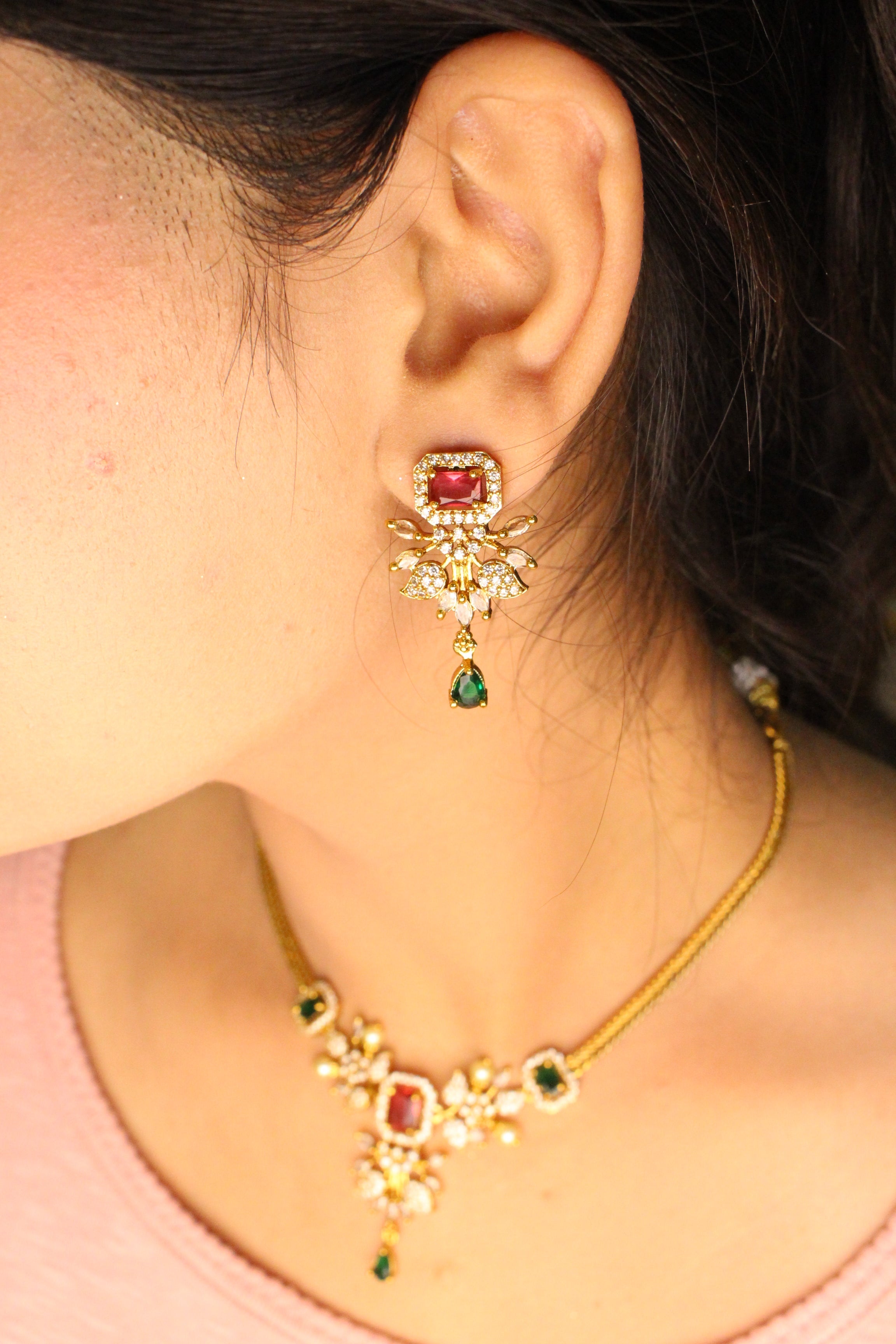 Ghulab Choker Necklace With Earrings - Aloro Jewels