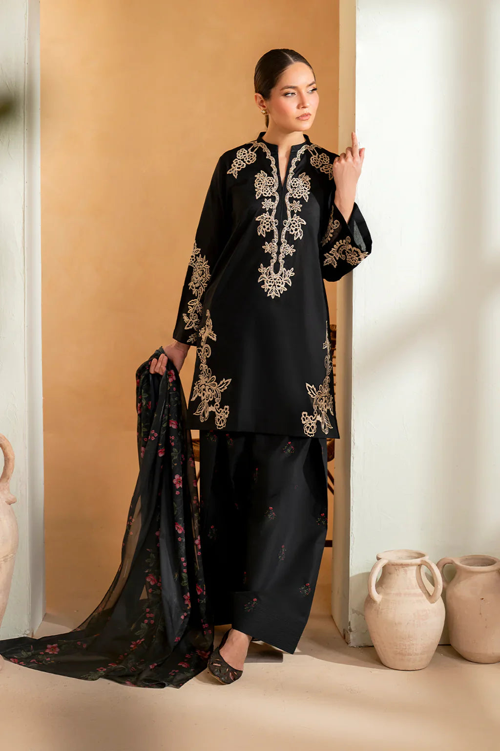 BLACK BIRD 3 PIECE EMBROIDERY - Tawakal Closet