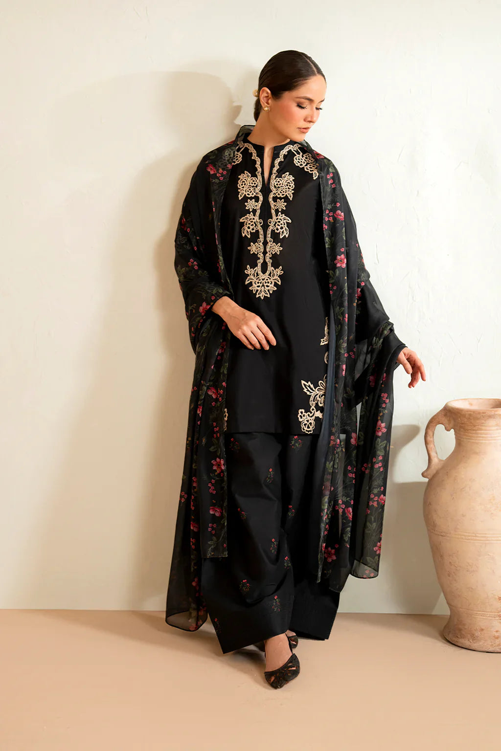 BLACK BIRD 3 PIECE EMBROIDERY - Tawakal Closet