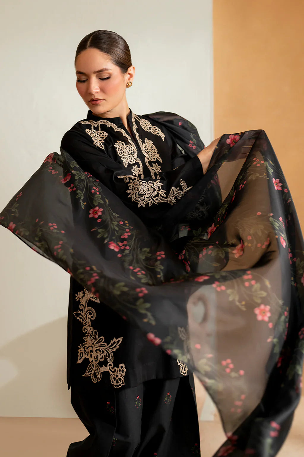 BLACK BIRD 3 PIECE EMBROIDERY - Tawakal Closet