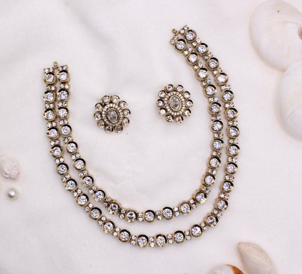Gold Plated American Diamond Kundan Necklace - Aloro Jewels