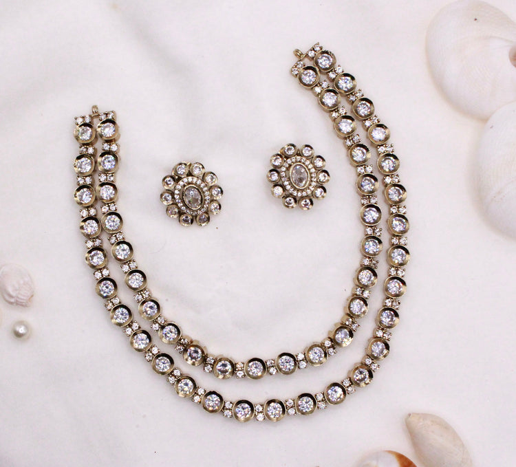 Gold Plated American Diamond Kundan Necklace - Aloro Jewels