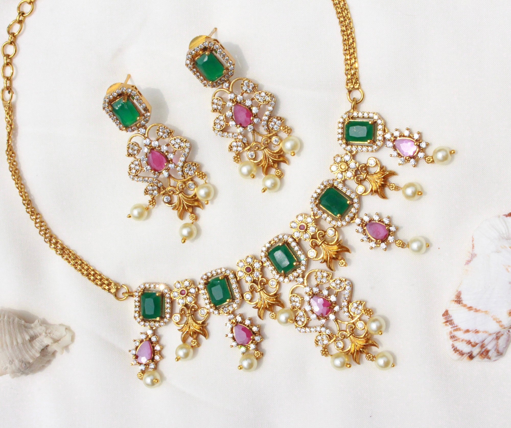 Multicolor Diamond Ganga Jamna Style Necklace - Aloro Jewels