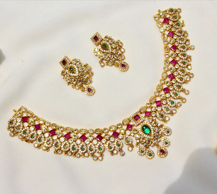 Bridal Necklace With Diamonds And Rubies - Aloro Jewels