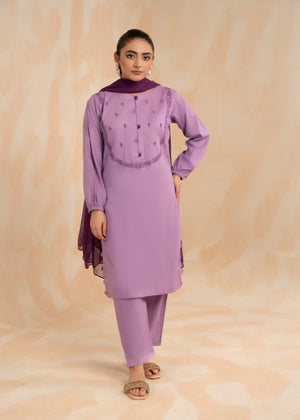 Floral Dress – Embroidered Boat Neck with Chiffon Dupatta | RSM Collection
