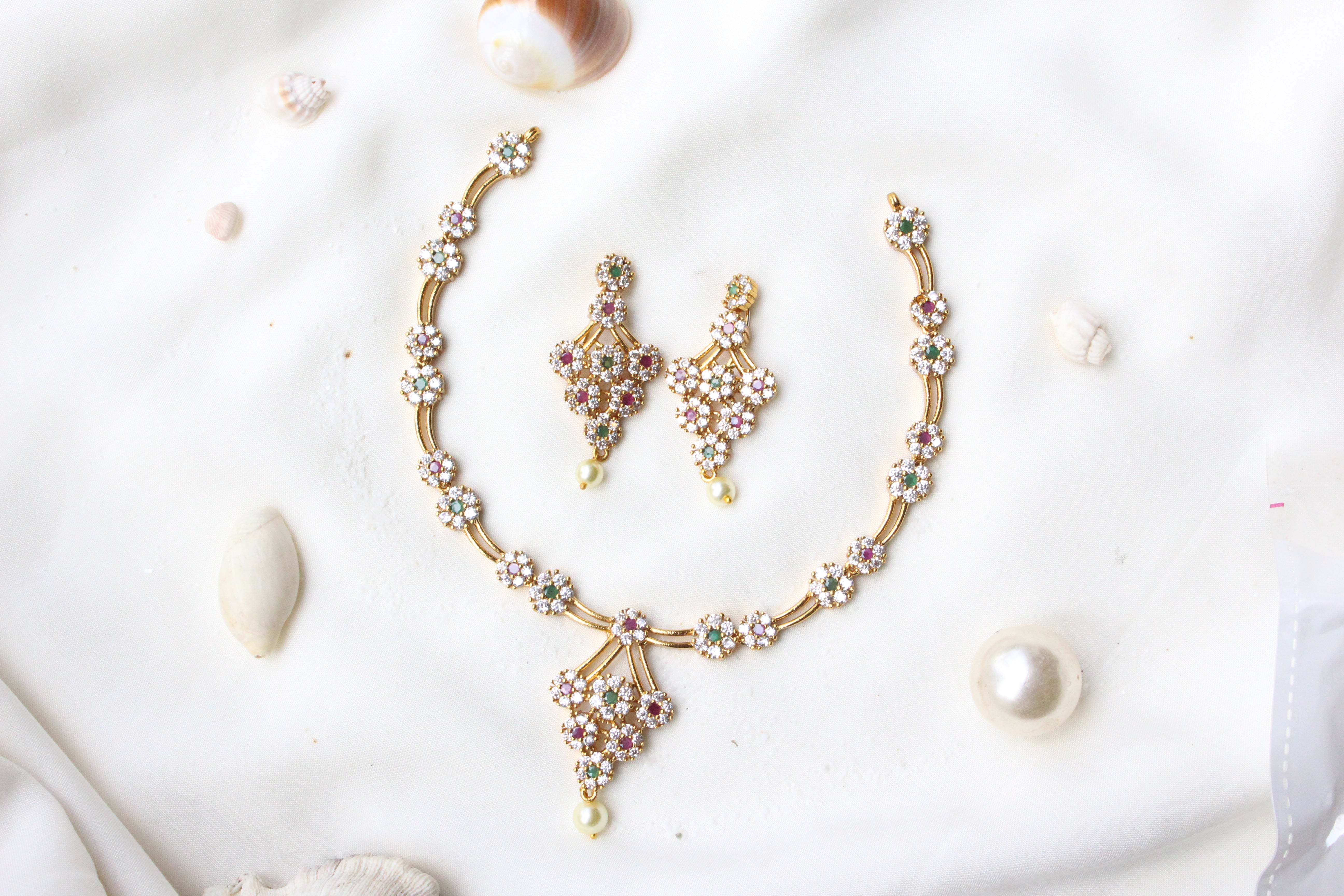 Gold Plated Statement Diamond Necklace - Aloro Jewels