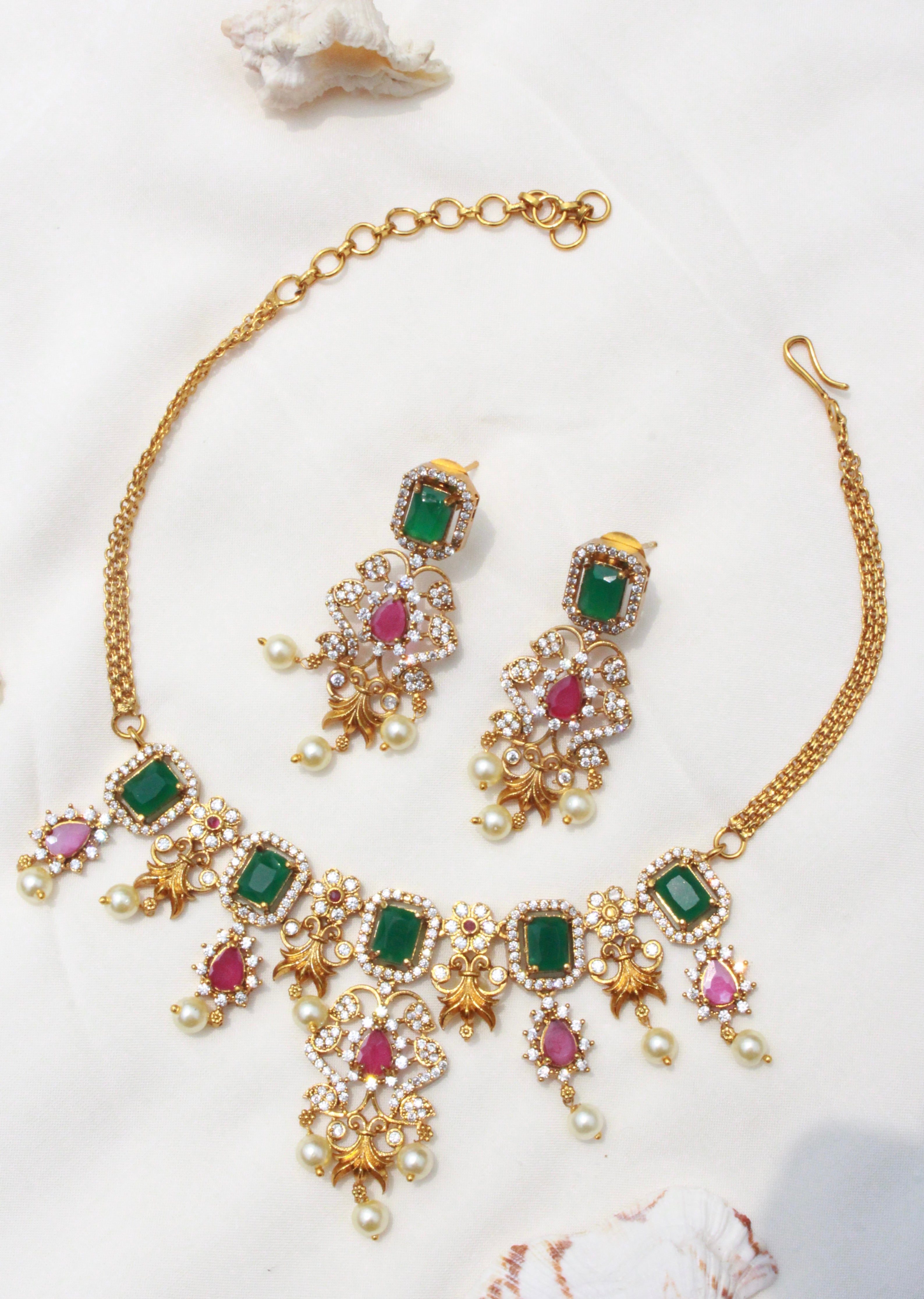 Multicolor Diamond Ganga Jamna Style Necklace - Aloro Jewels
