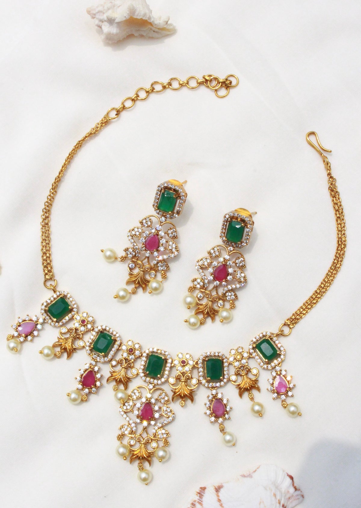 Multicolor Diamond Ganga Jamna Style Necklace - Aloro Jewels