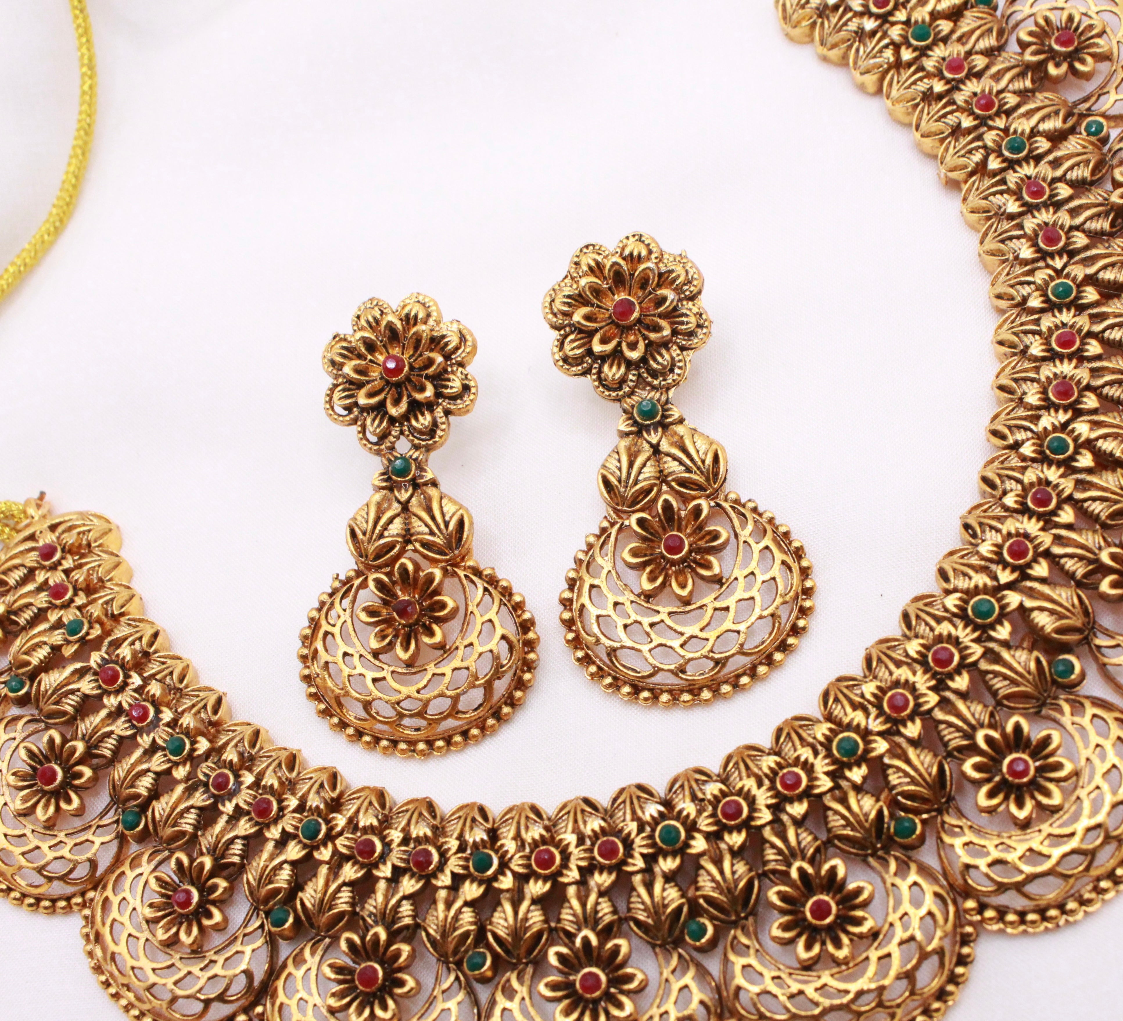 Gold Plated Handmade Necklace With Earrings - Aloro Jewels