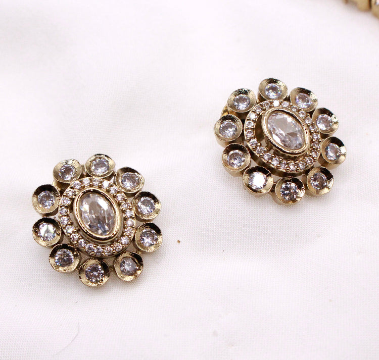 Gold Plated American Diamond Kundan Necklace - Aloro Jewels