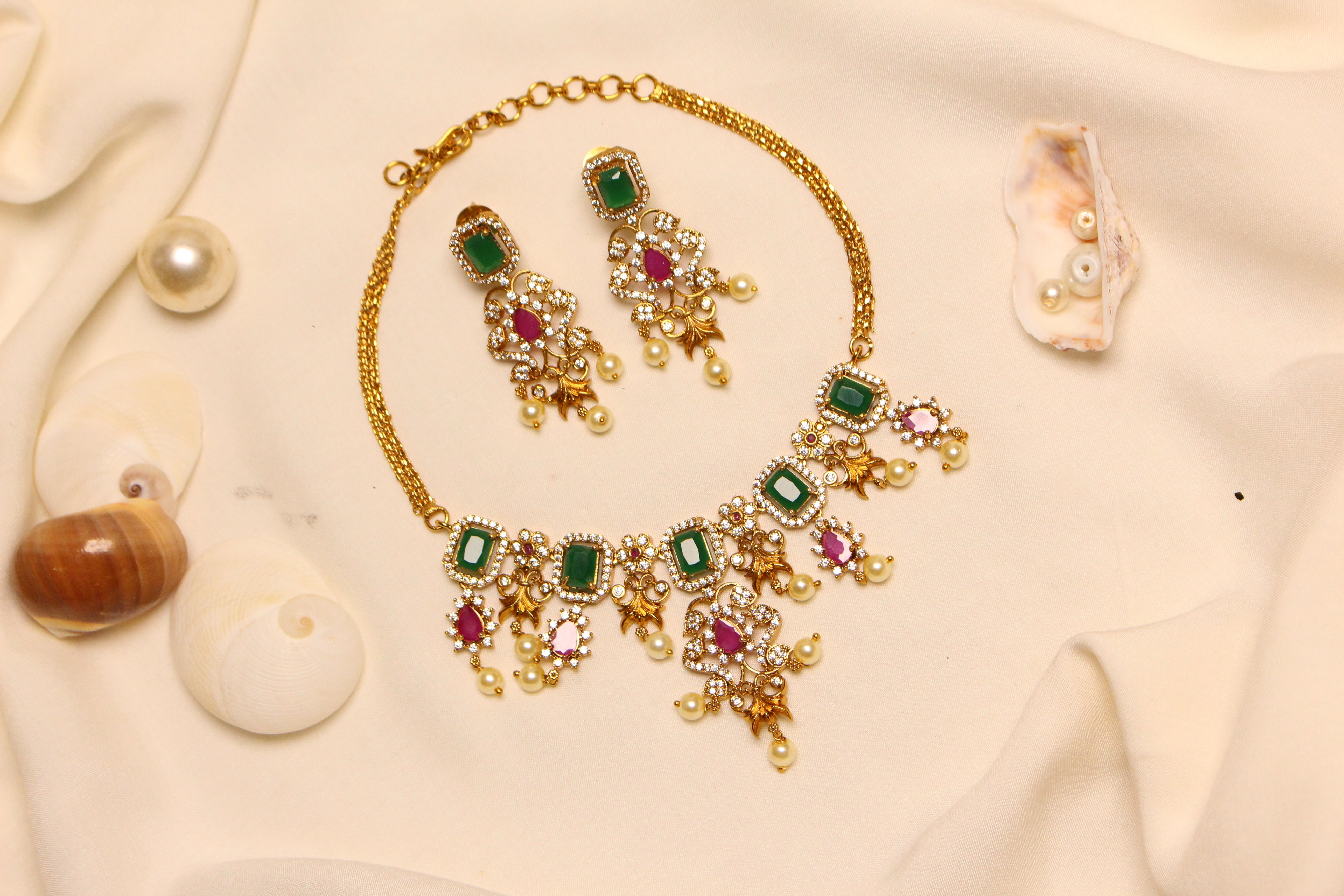 Multicolor Diamond Ganga Jamna Style Necklace - Aloro Jewels