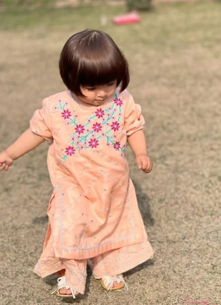 Girls Raw Silk 2Pcs Delicate-Peach - Urban Cut