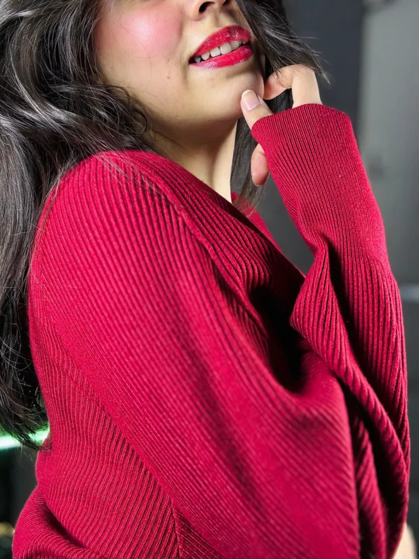 V-Neck Knit Cardigan Loose Bat Sleeve - Velora