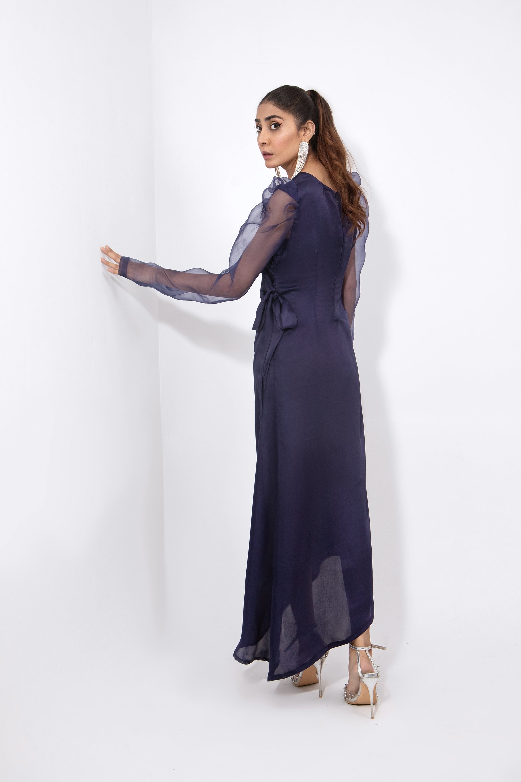 Organza Puffed Sleeves Dress - SYAH