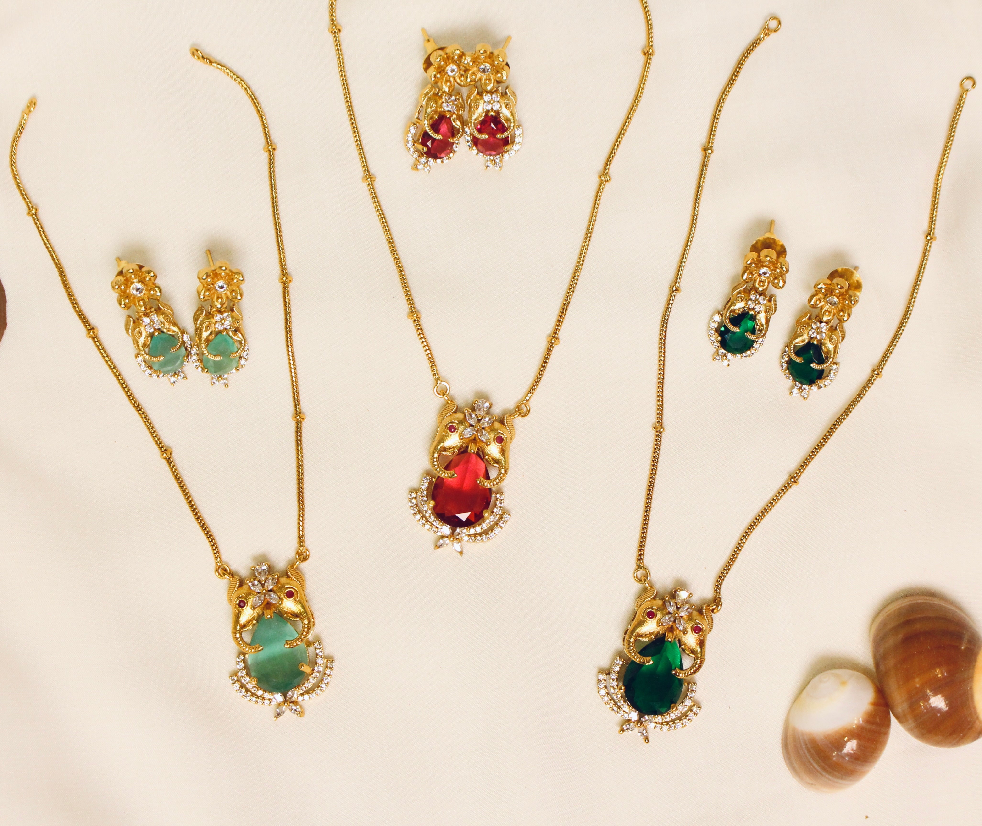 Elephant Design Chain Pendant With Earrings - Aloro Jewels