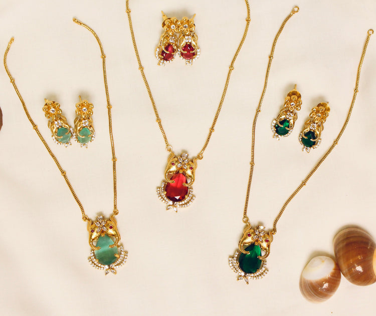 Elephant Design Chain Pendant With Earrings - Aloro Jewels