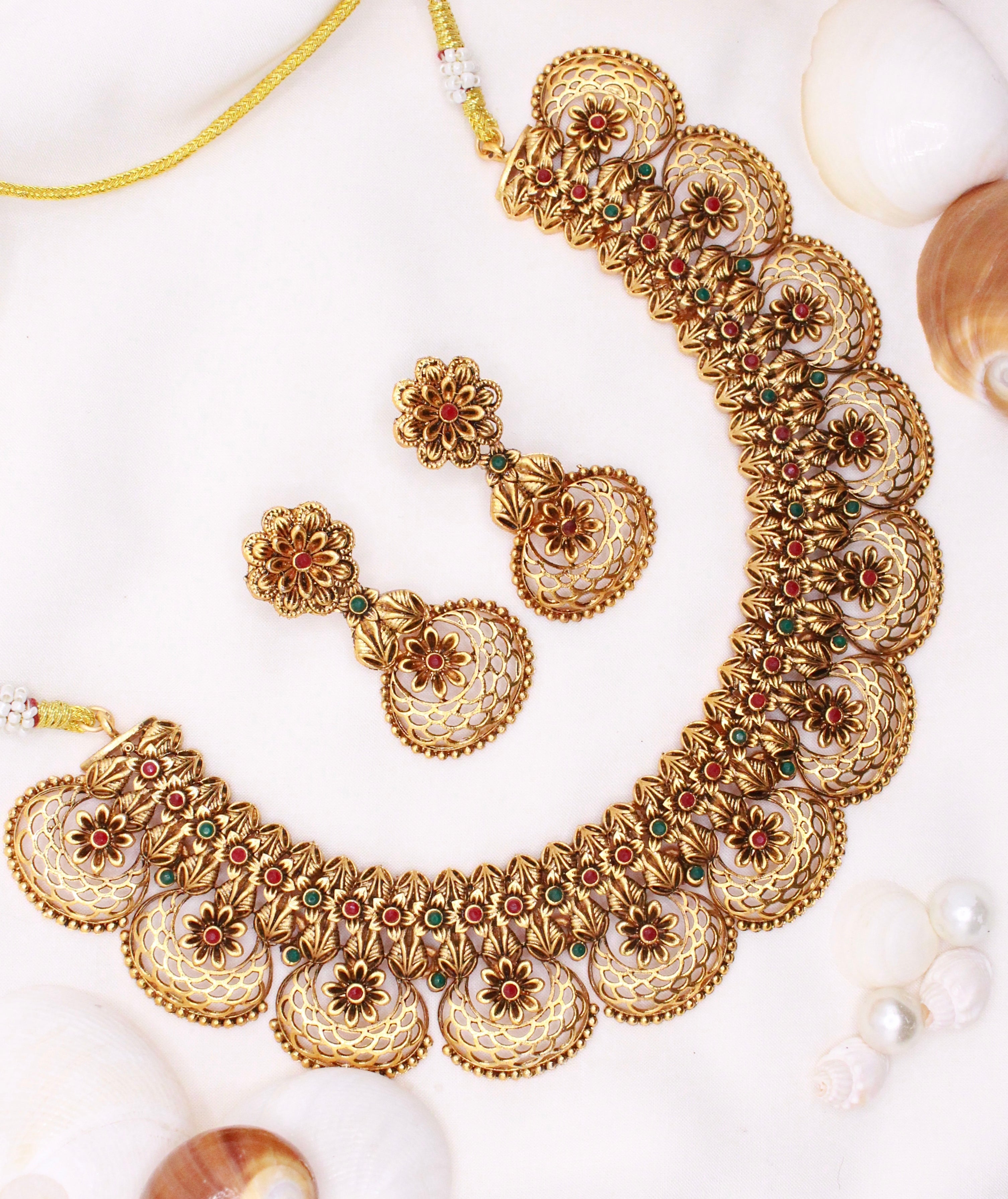 Gold Plated Handmade Necklace With Earrings - Aloro Jewels
