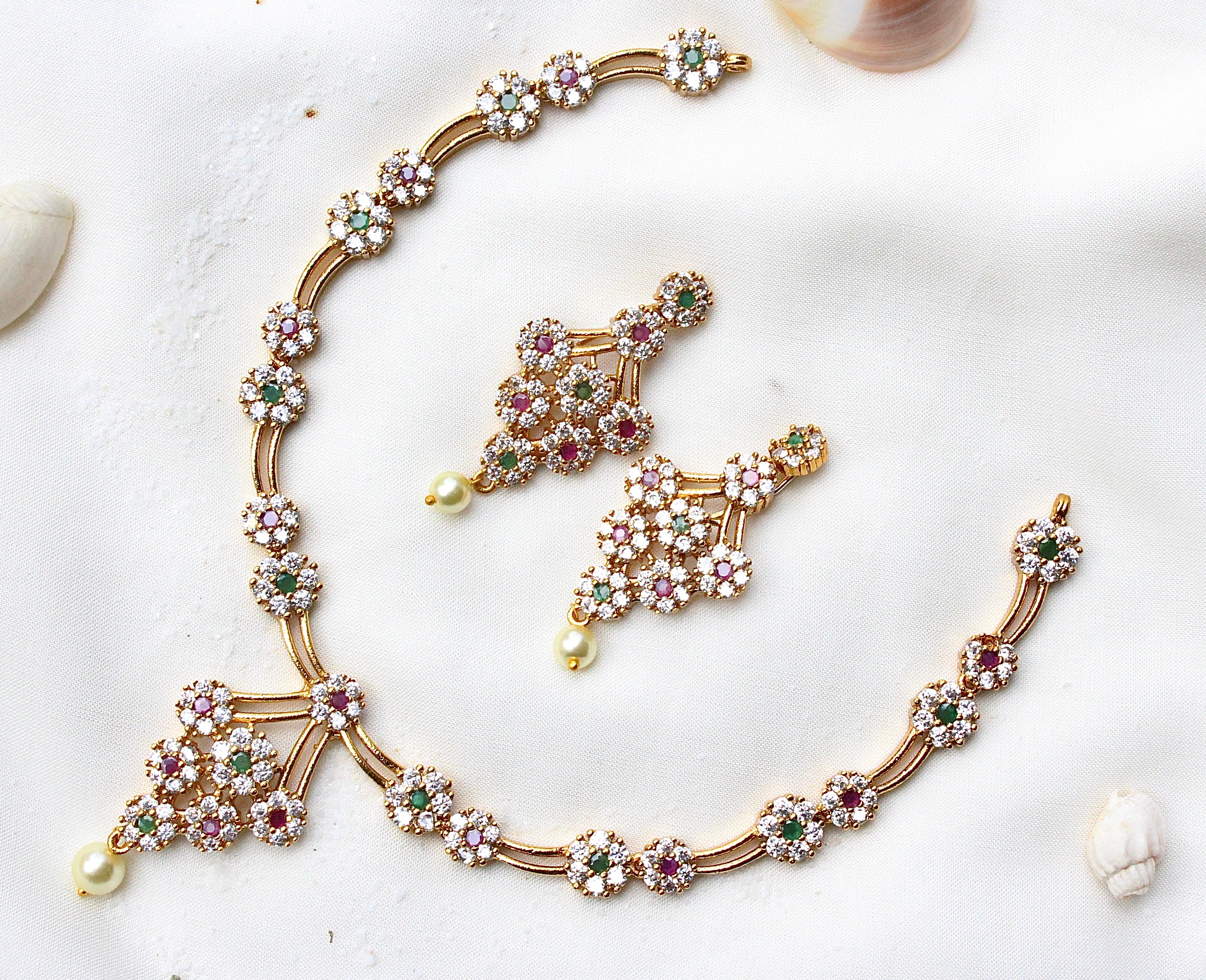 Gold Plated Statement Diamond Necklace - Aloro Jewels