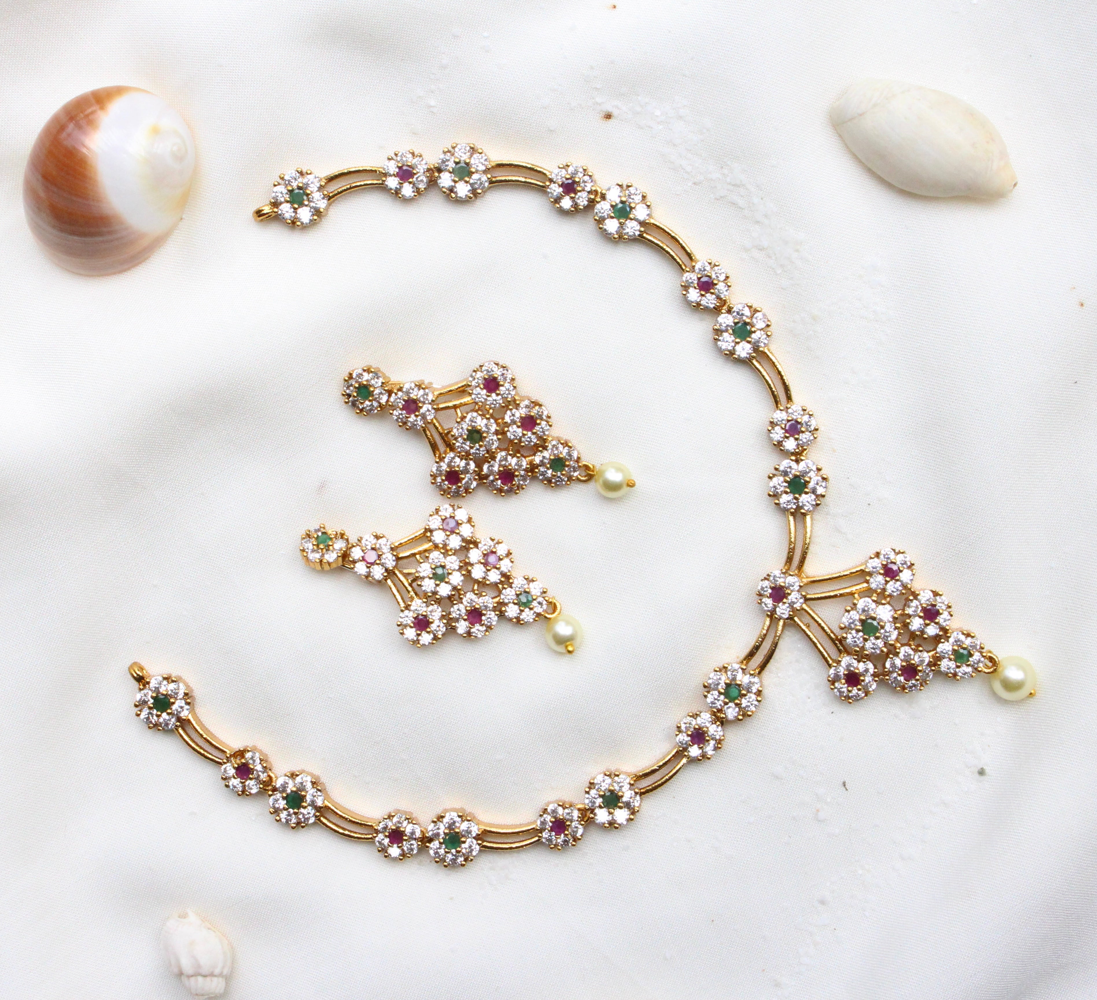 Gold Plated Statement Diamond Necklace - Aloro Jewels