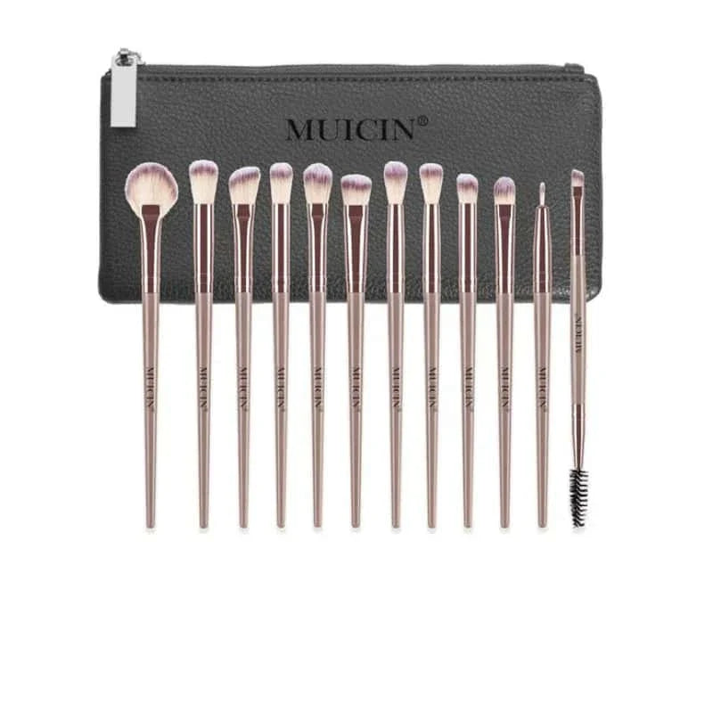 Vegan Eyebrow Brush Set With Pouch - 12 Pieces - Muicin