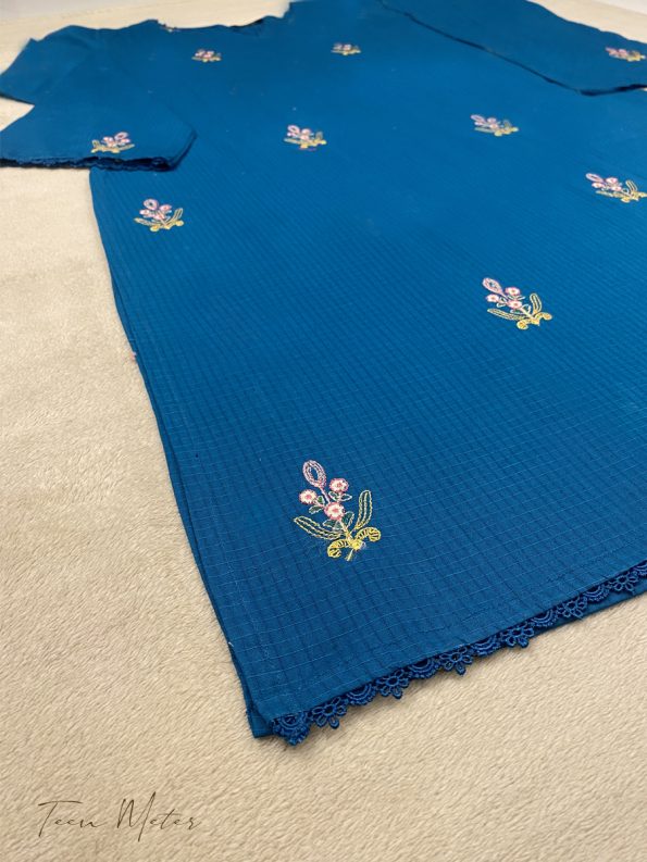 Blue 2pc Emb Slub Khadder - Teen Meter