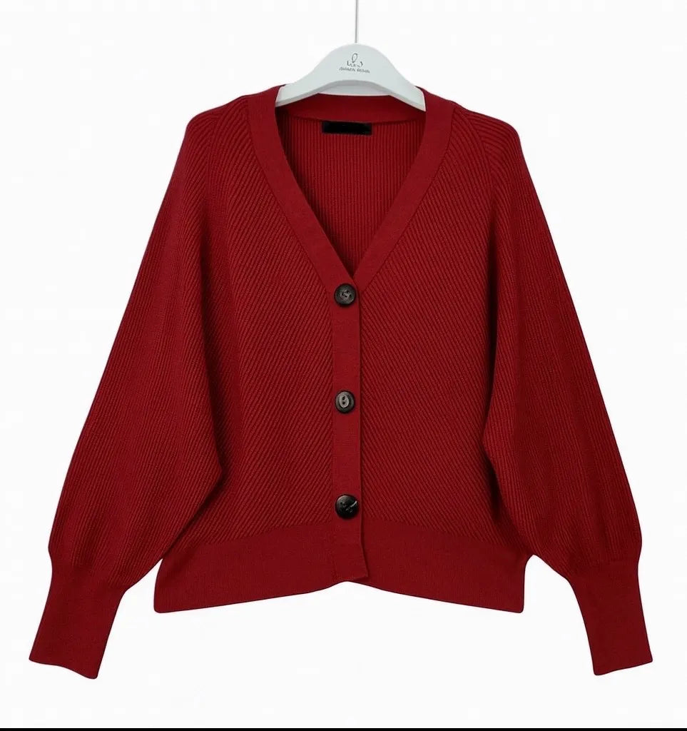 V-Neck Knit Cardigan Loose Bat Sleeve - Velora