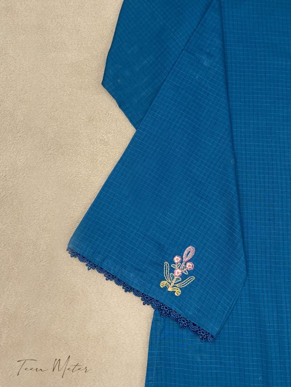 Blue 2pc Emb Slub Khadder - Teen Meter