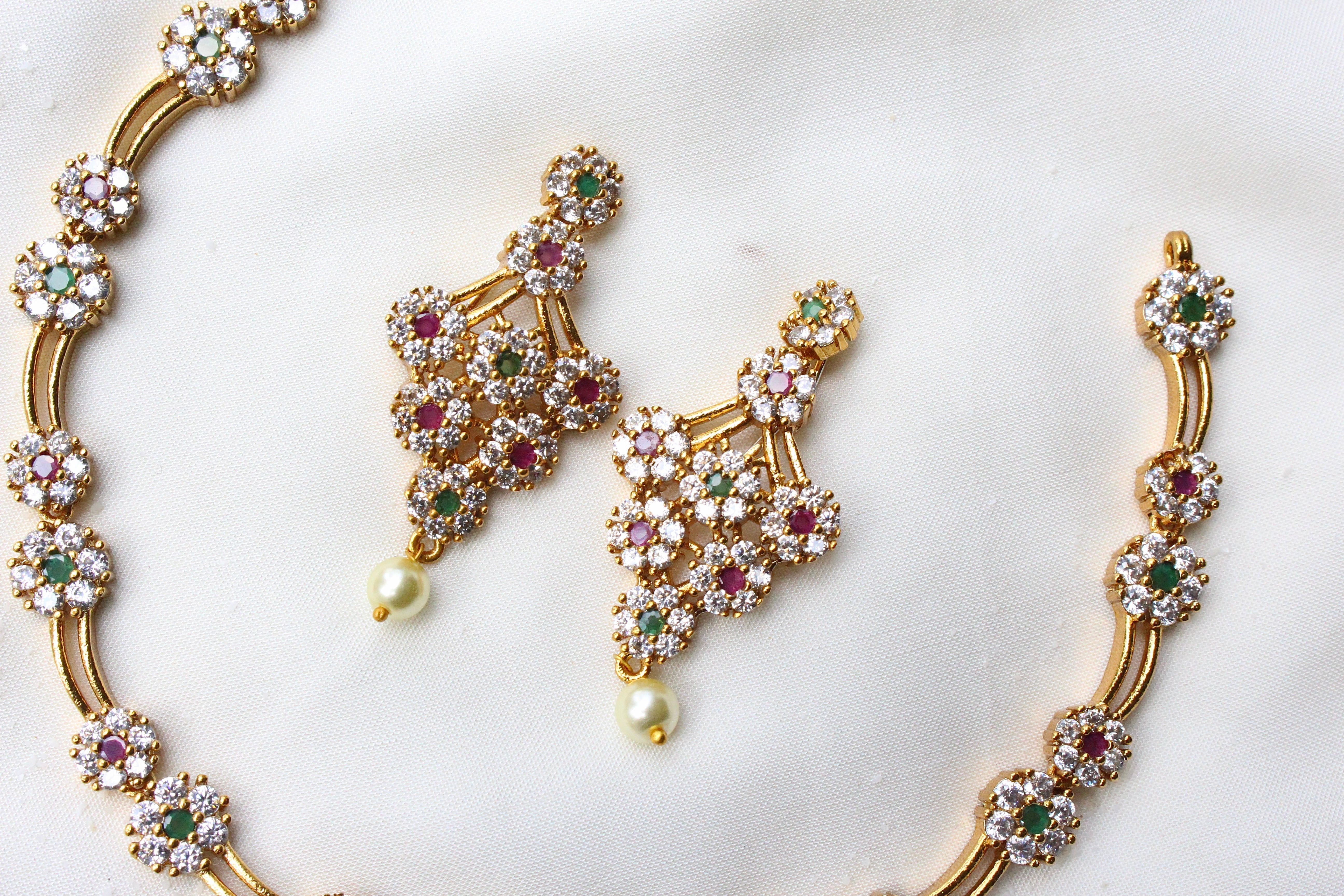 Gold Plated Statement Diamond Necklace - Aloro Jewels
