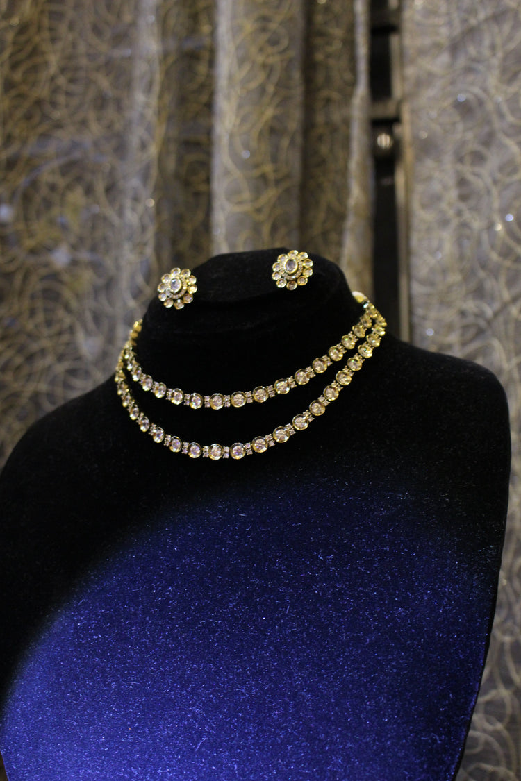 Gold Plated American Diamond Kundan Necklace - Aloro Jewels
