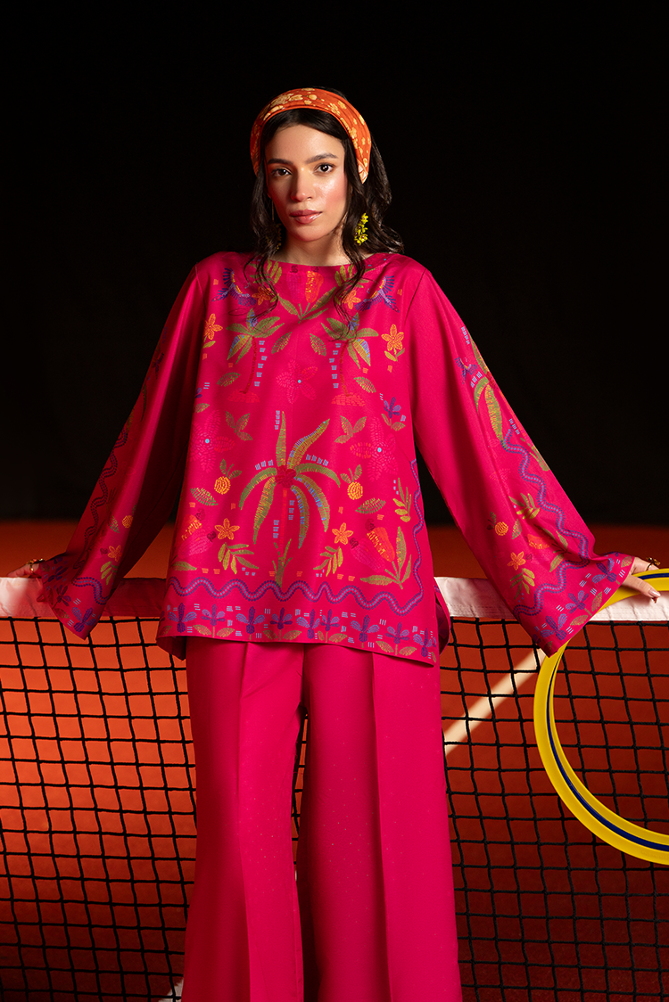 Premium Poly Cambric Co-Ords Set 2 Pcs Stitched - Ellena