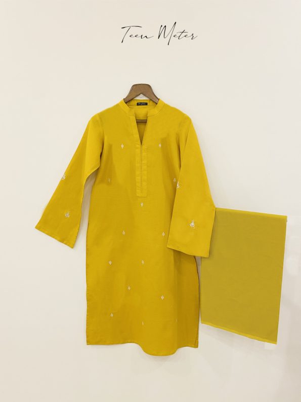 Canary 2pc:"Slub Khadder Embroidered” - Teen Meter