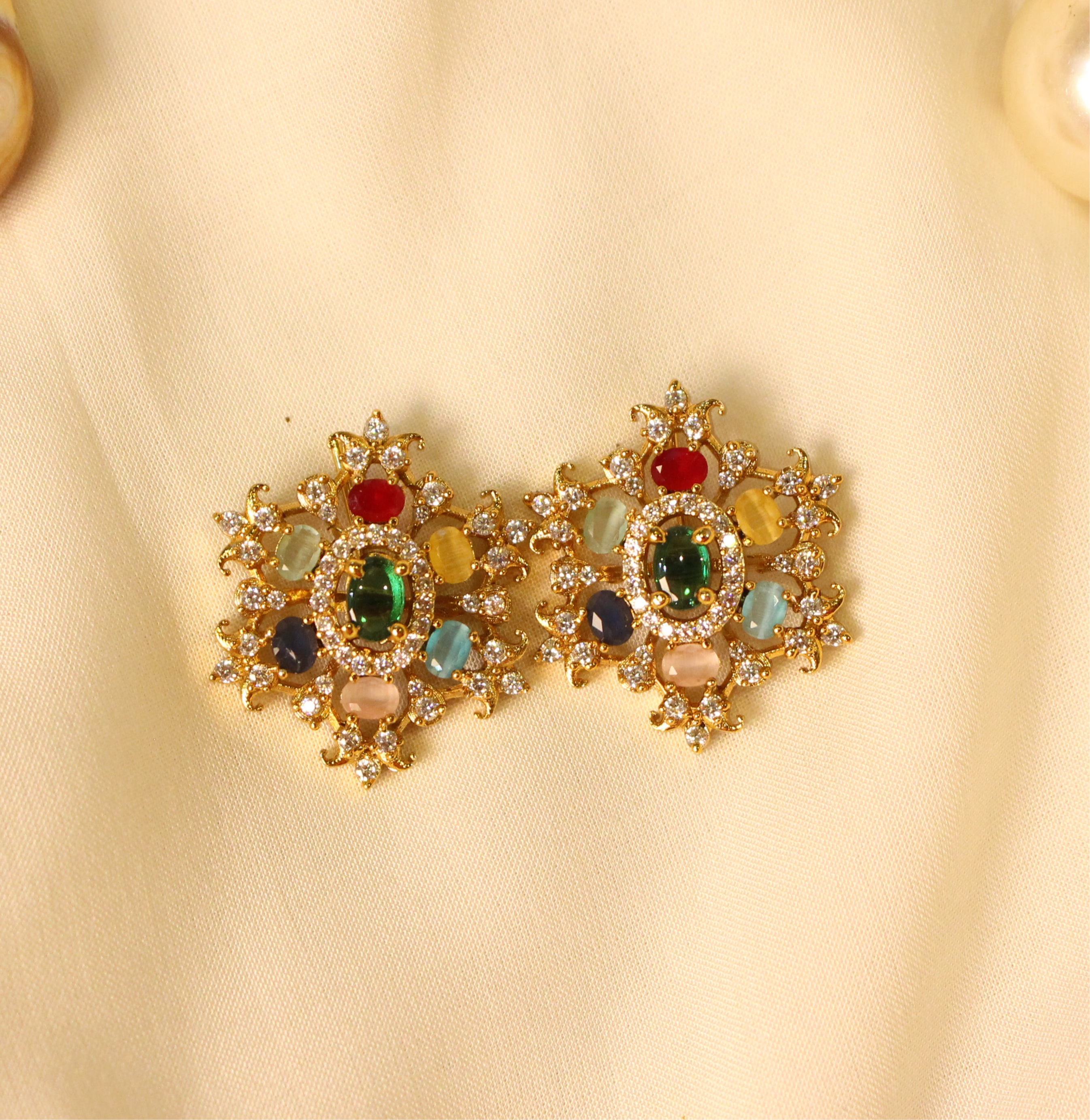 Naurattan Stud Earrings - Aloro Jewels