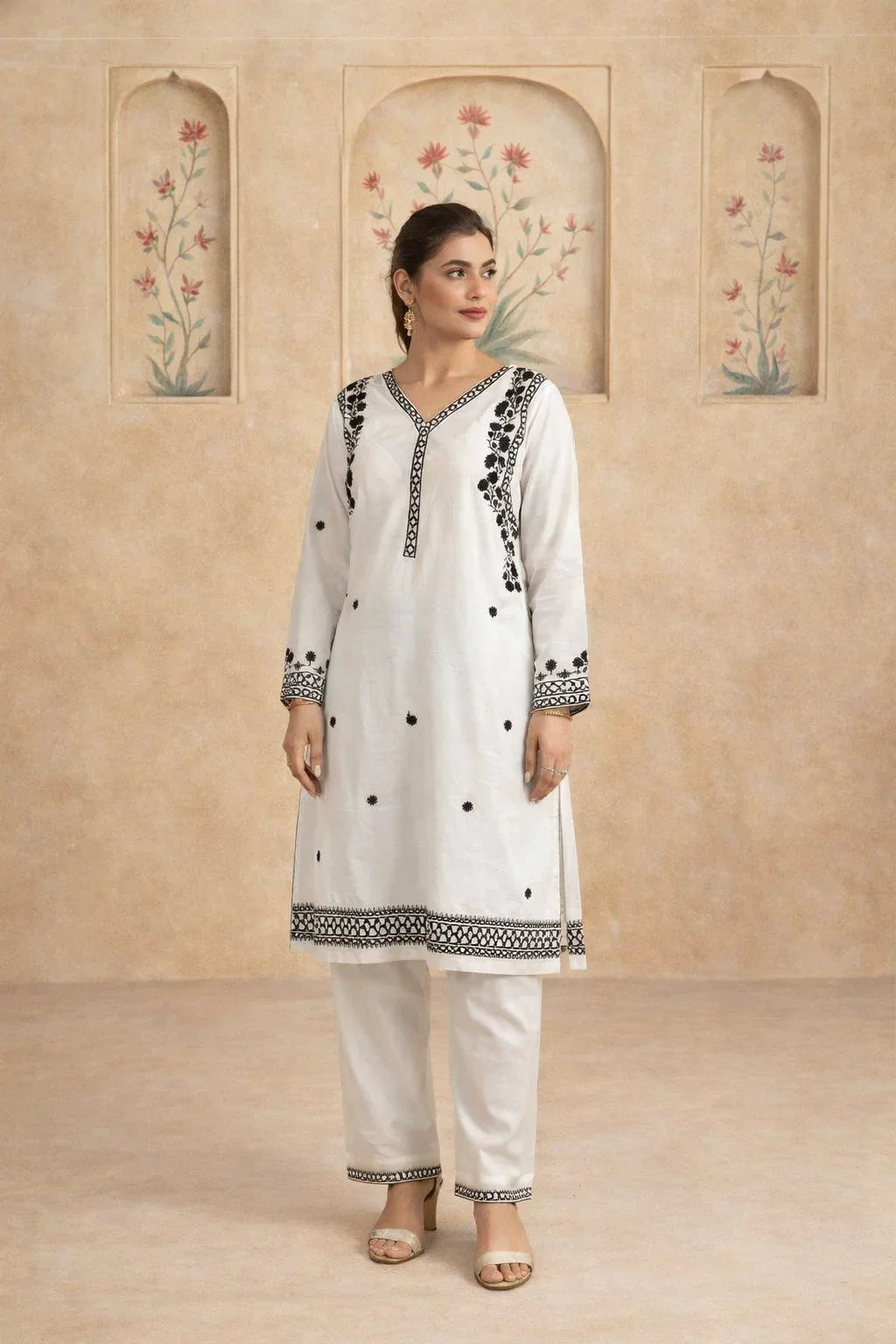 Embroidered White Kurti - HBH