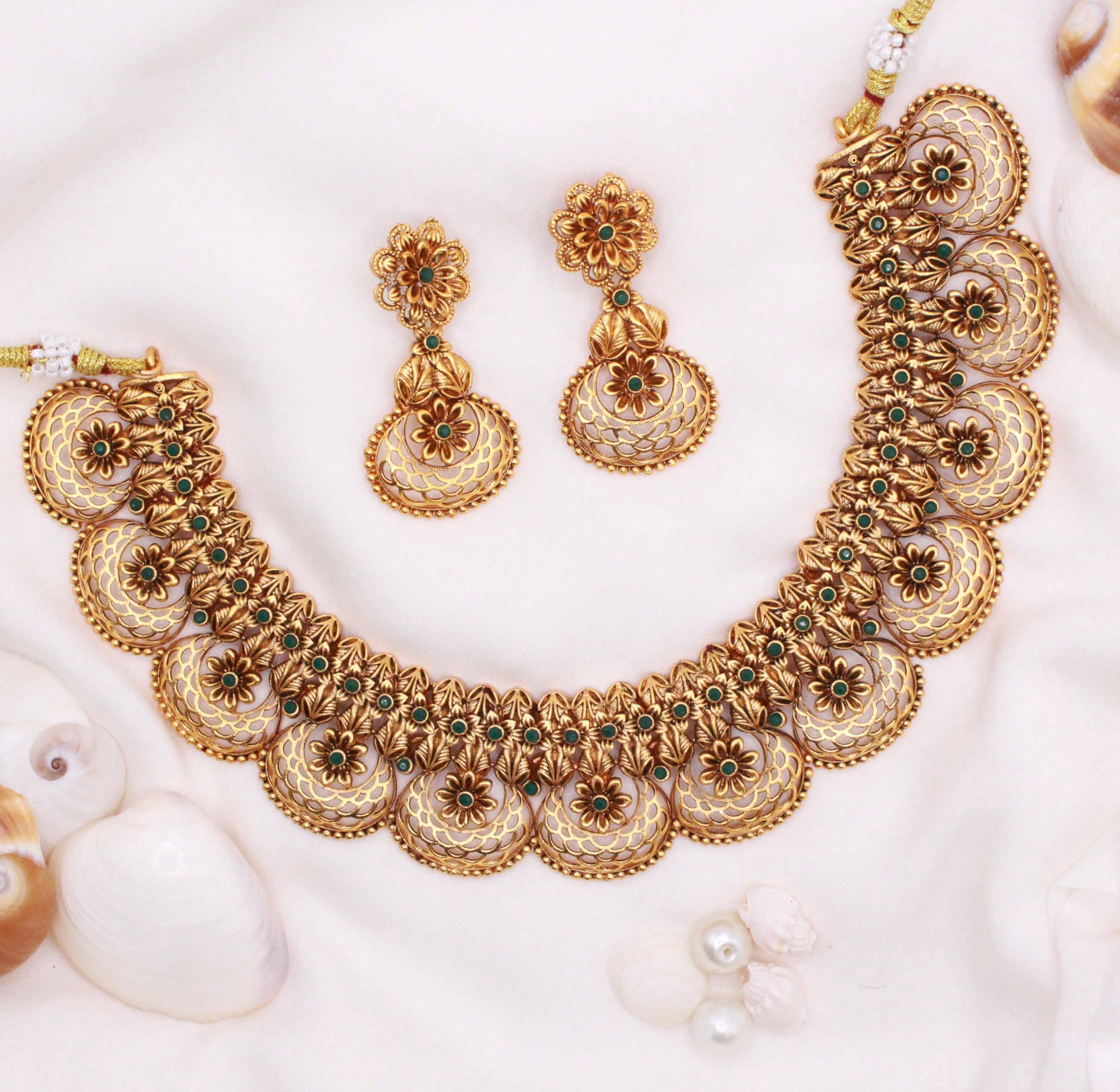 Gold Plated Handmade Necklace With Earrings - Aloro Jewels