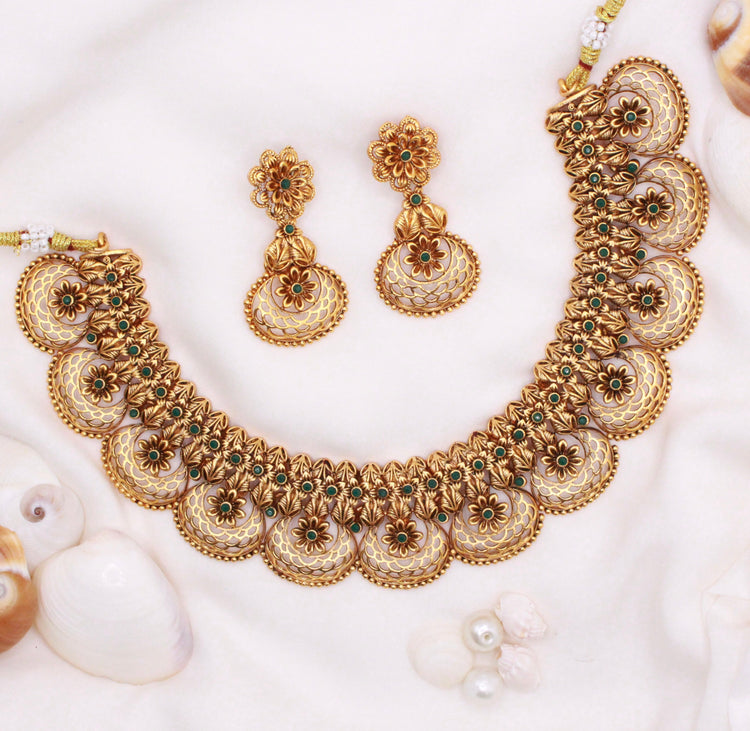 Gold Plated Handmade Necklace With Earrings - Aloro Jewels