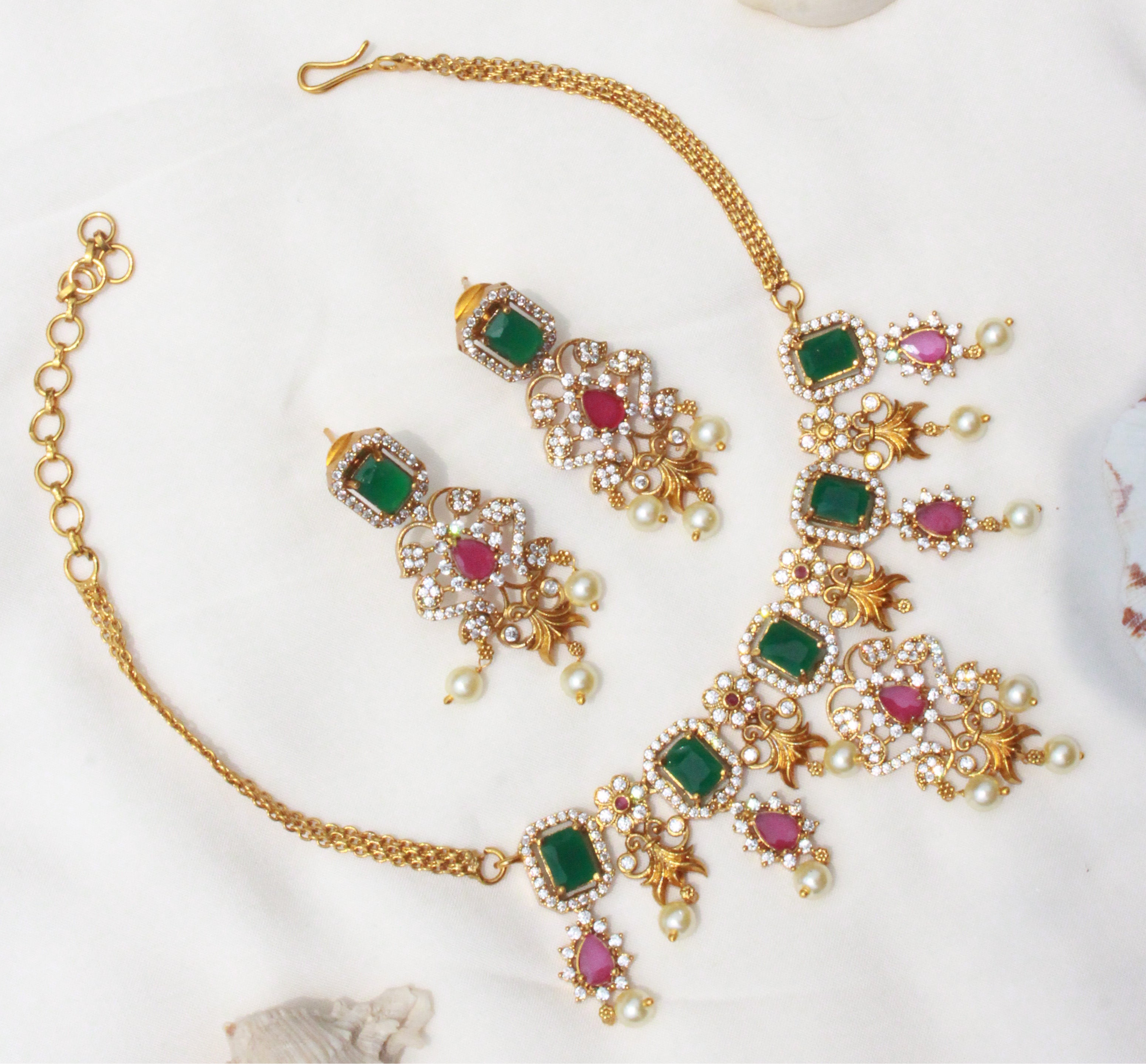 Multicolor Diamond Ganga Jamna Style Necklace - Aloro Jewels