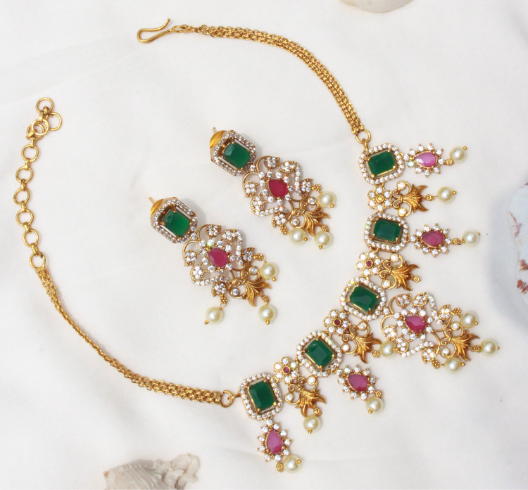 Multicolor Diamond Ganga Jamna Style Necklace - Aloro Jewels