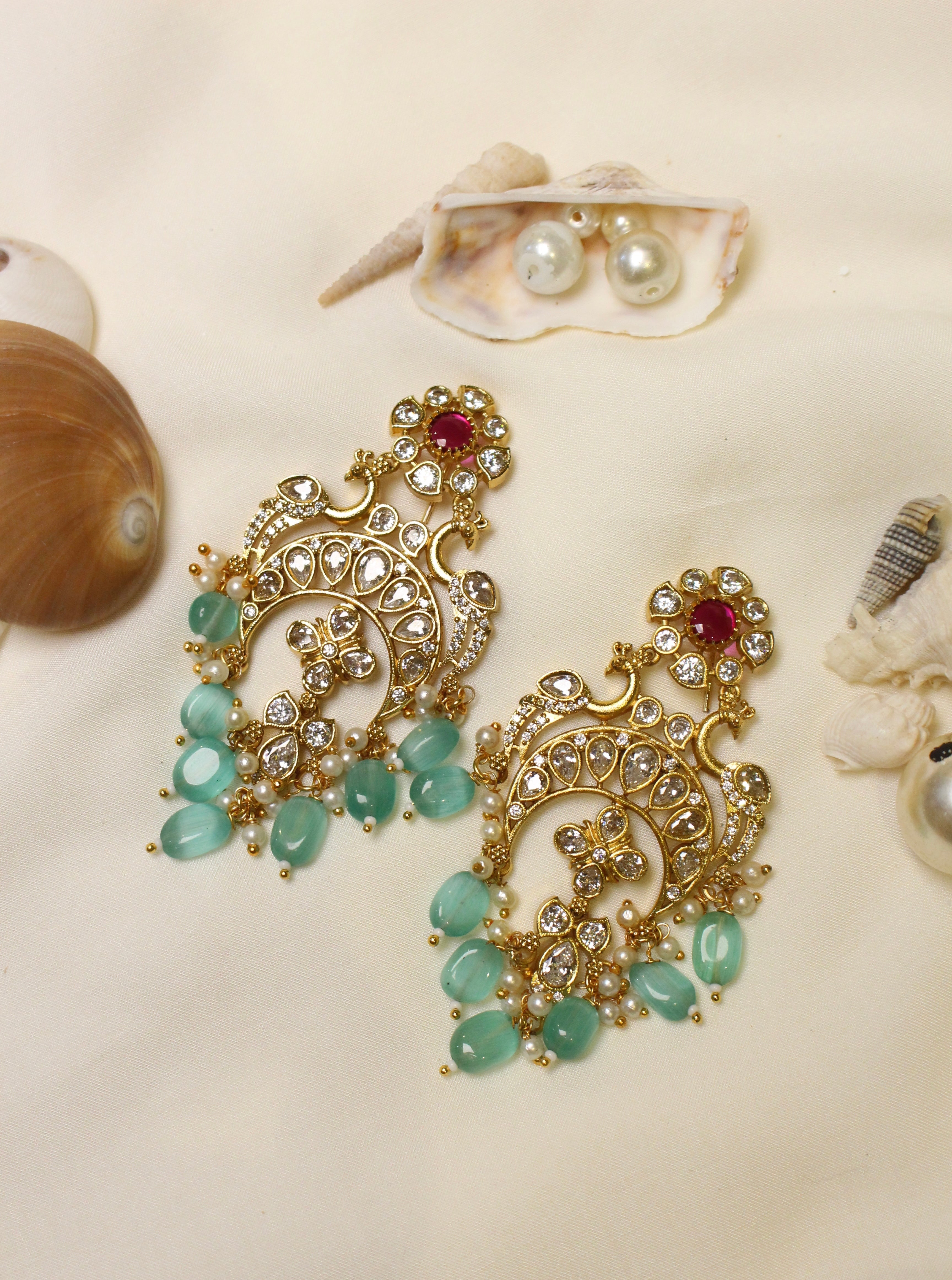 Gold Plated Jadau Chandelier Earrings - Aloro Jewels