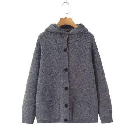 Vintage Hooded Button Knitted Cardigan - Velora