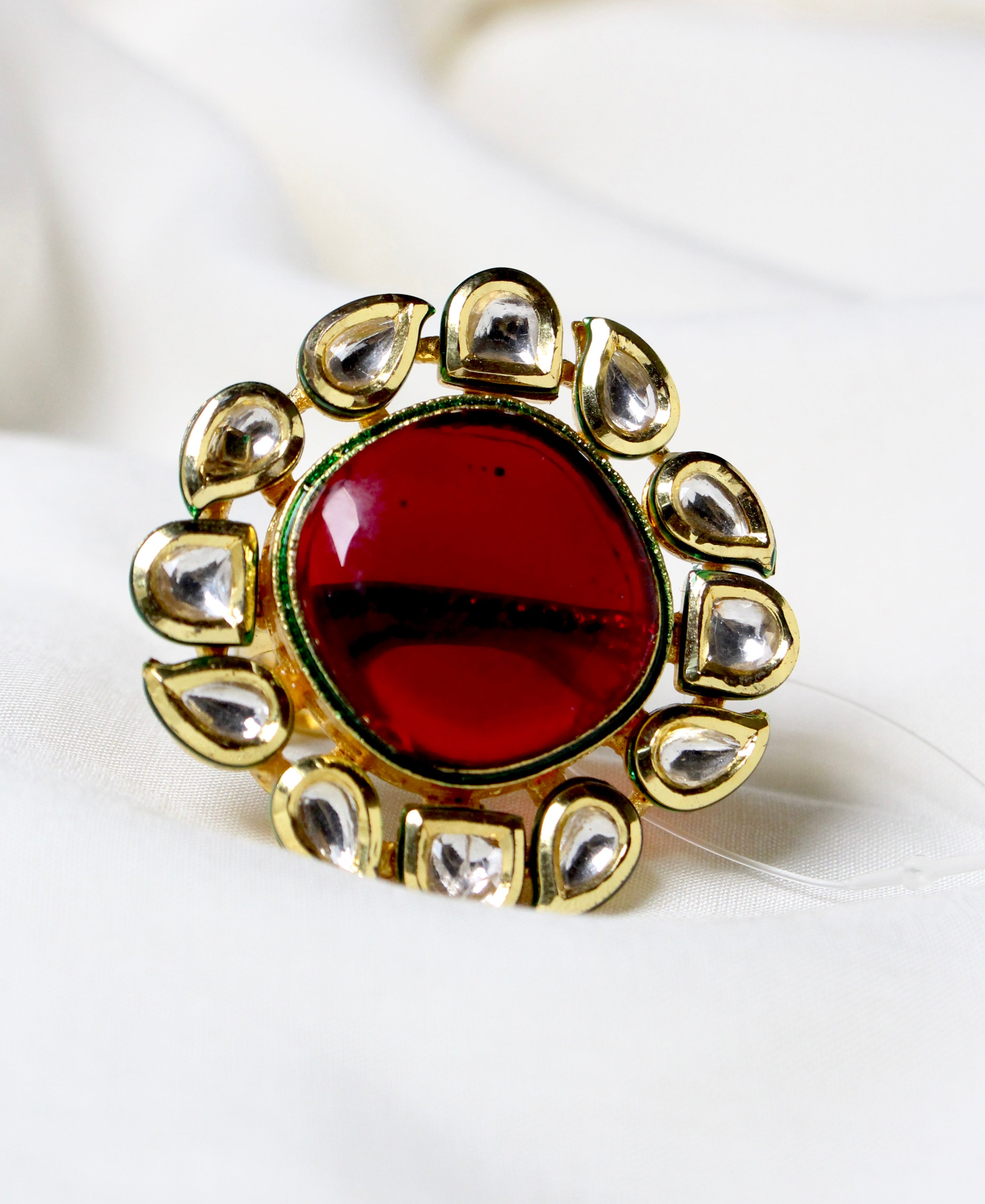 Red Kundan Ring - Aloro Jewels