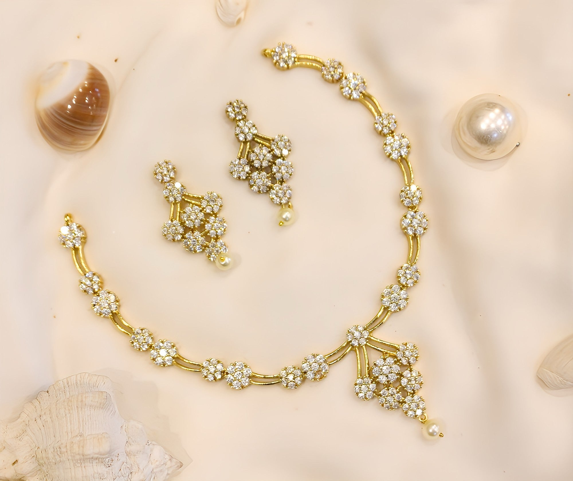 Gold Plated Statement Diamond Necklace - Aloro Jewels