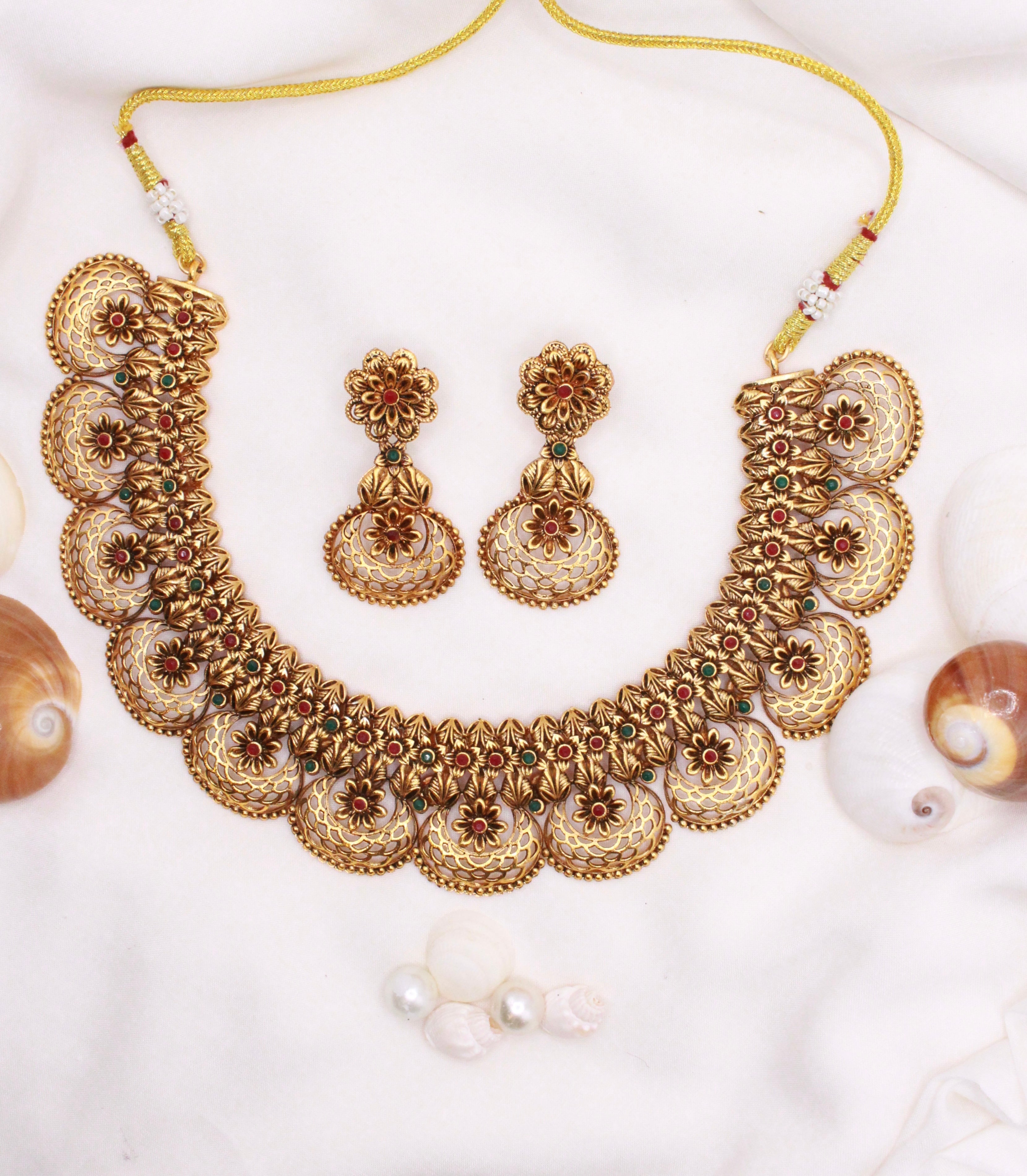 Gold Plated Handmade Necklace With Earrings - Aloro Jewels