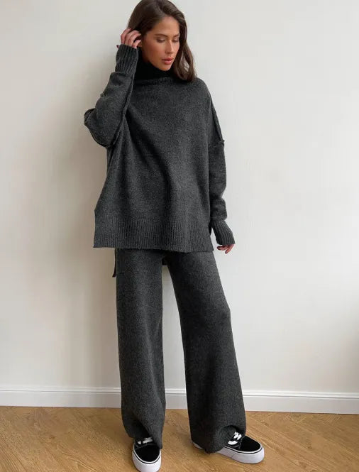 Winter Turtleneck Sweater and Wide Leg Pants - Velora