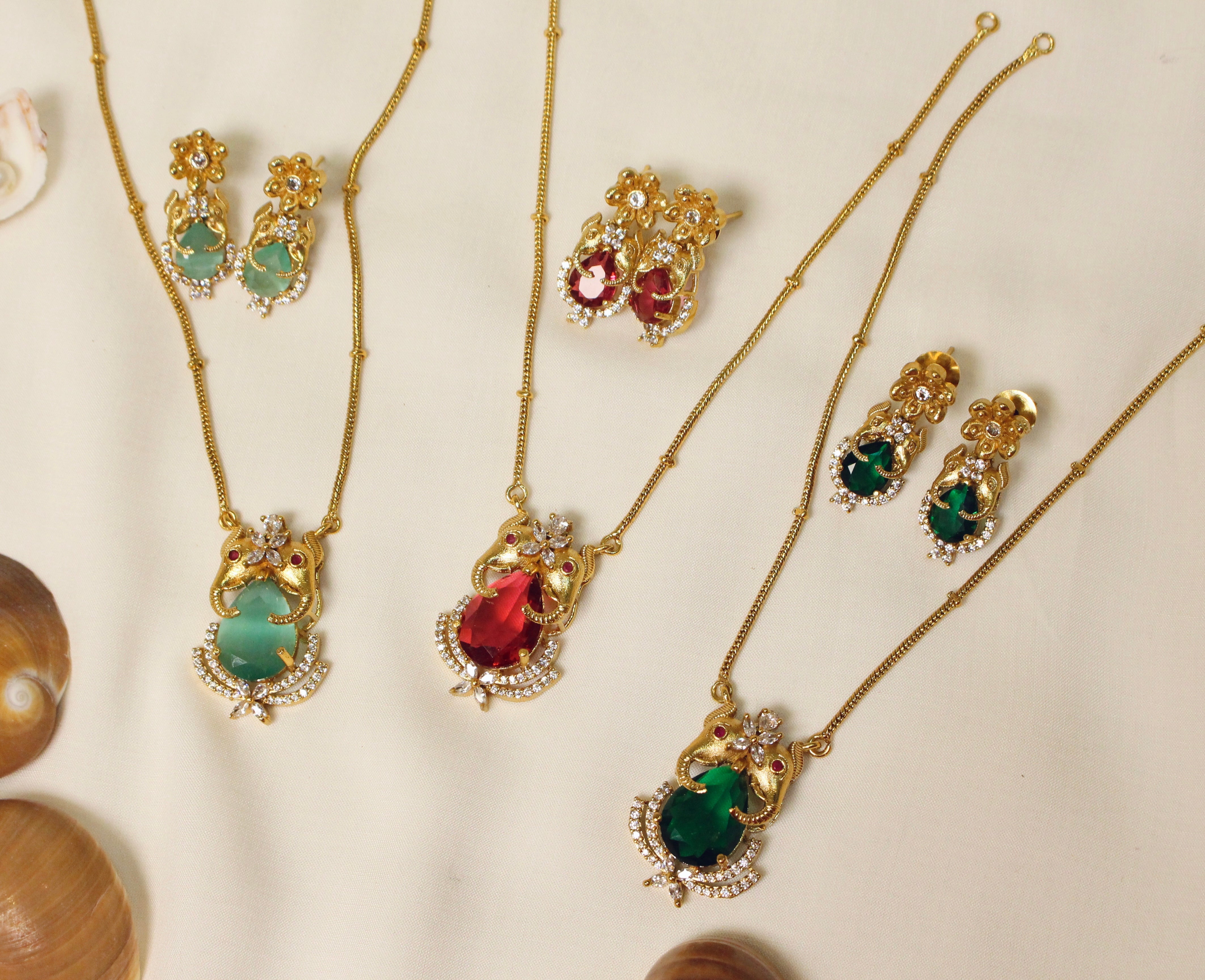 Elephant Design Chain Pendant With Earrings - Aloro Jewels